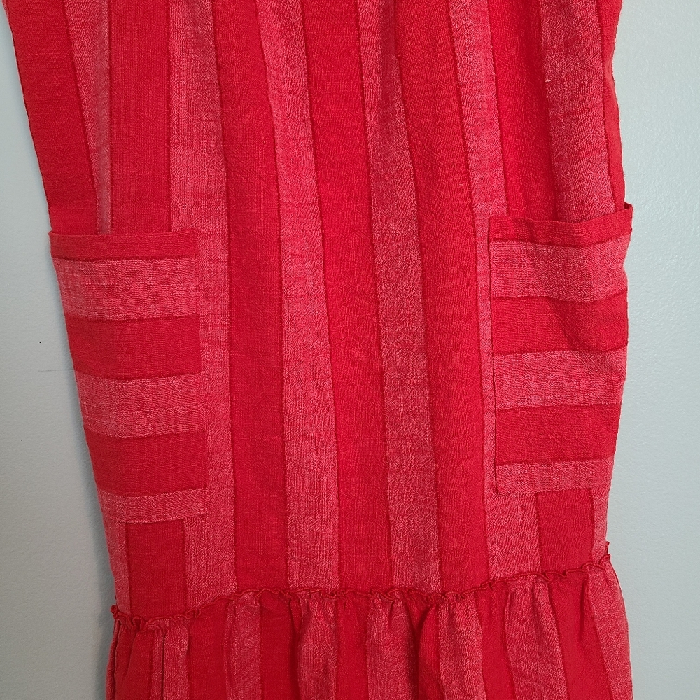 Anthropologie Maeve Red Stripe Tonal Tank Square Neck Midi Dress Patch Pockets - Picture 7 of 16